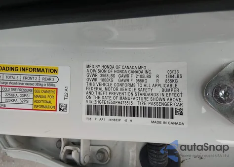 2023 Honda Civic Si Sedan from USA, damaged, VIN 2HGFE1E5XPH473515